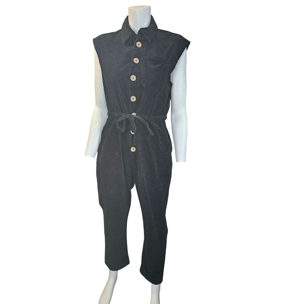 POL Black Corduroy Sleeveless Jumpsuit Women Small Grunge Granola Girl